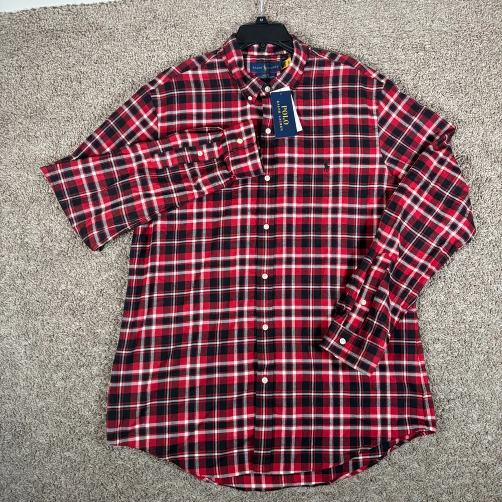 Polo Ralph Lauren Mens XL Slim Fit Performance Flannel Shirt Red Black Plaid NEW